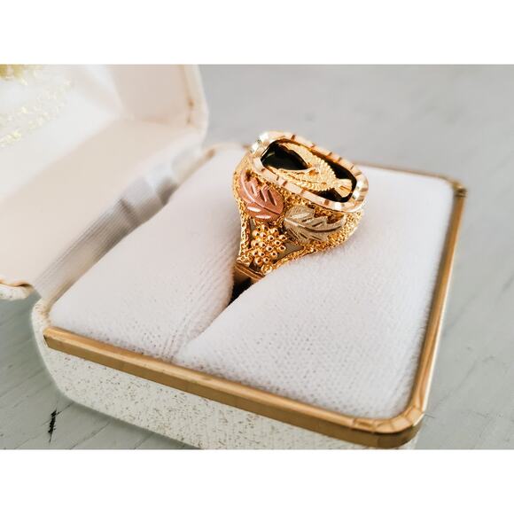 Vintage Rushmore Designer 10K Black Hills Gold Onyx Men's Harley Davidson Ring - Picture 3 of 6